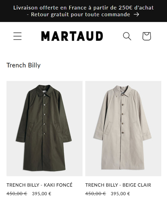 Le prix du trench Billy évolue à partir du 01/06